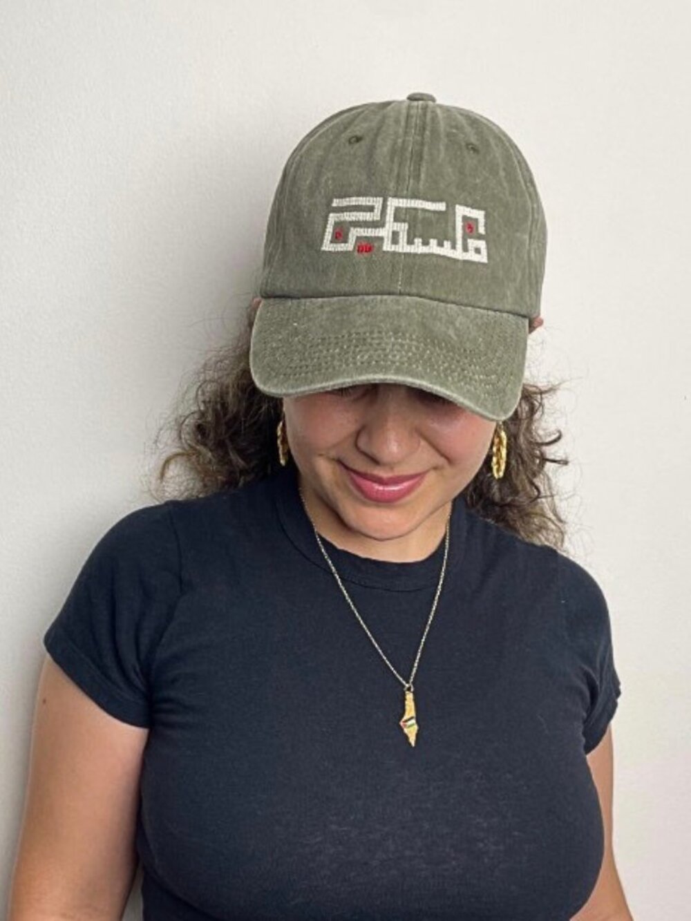 Black Cotton Baseball Hat: "Palestine" in Arabic Embroidered